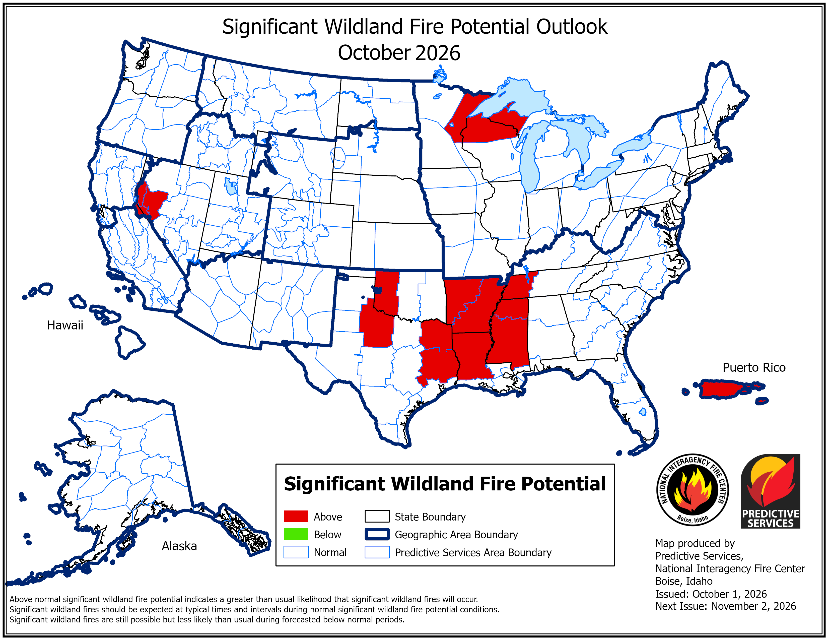 US FIre Potential Outlook for October 2026