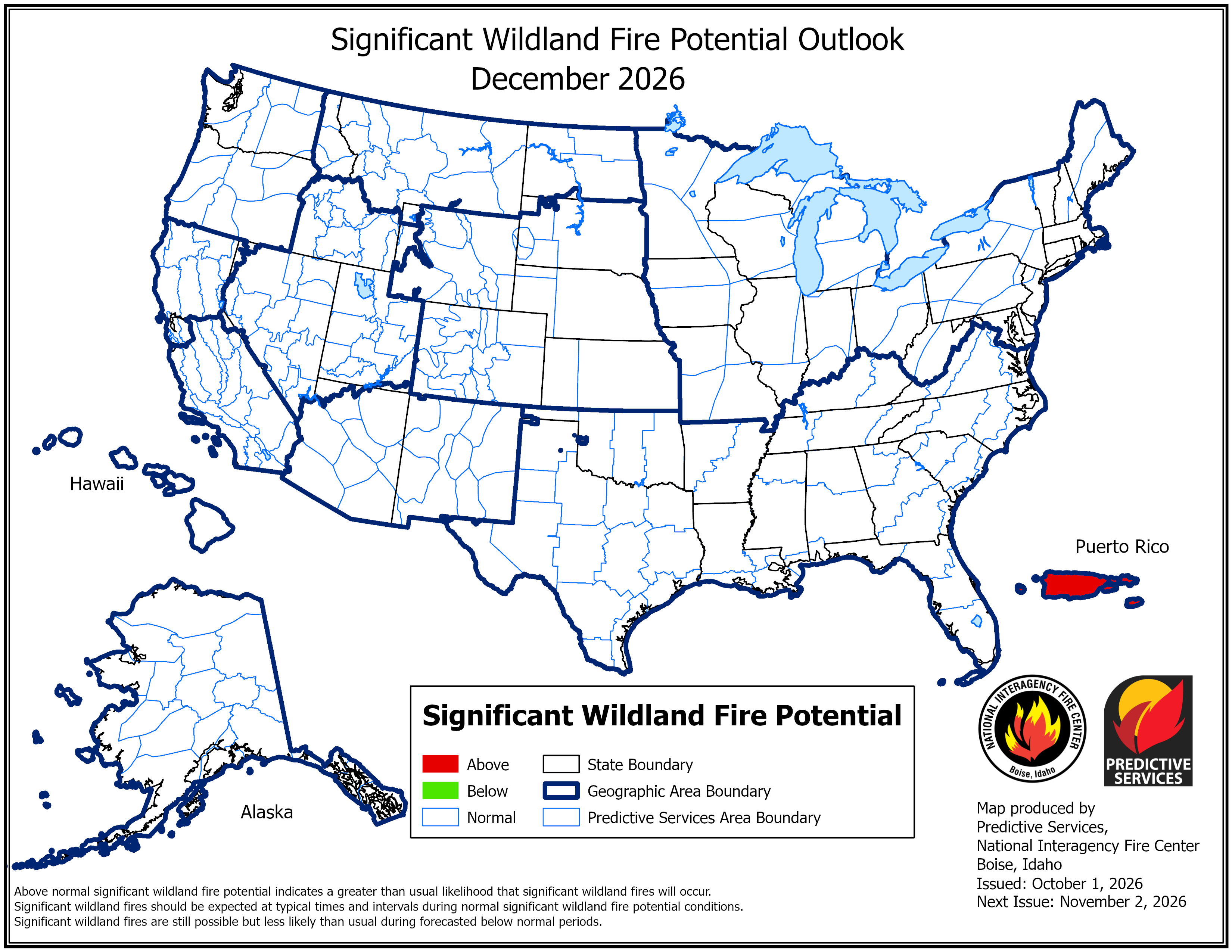 US Fire potential outlook for December 2026