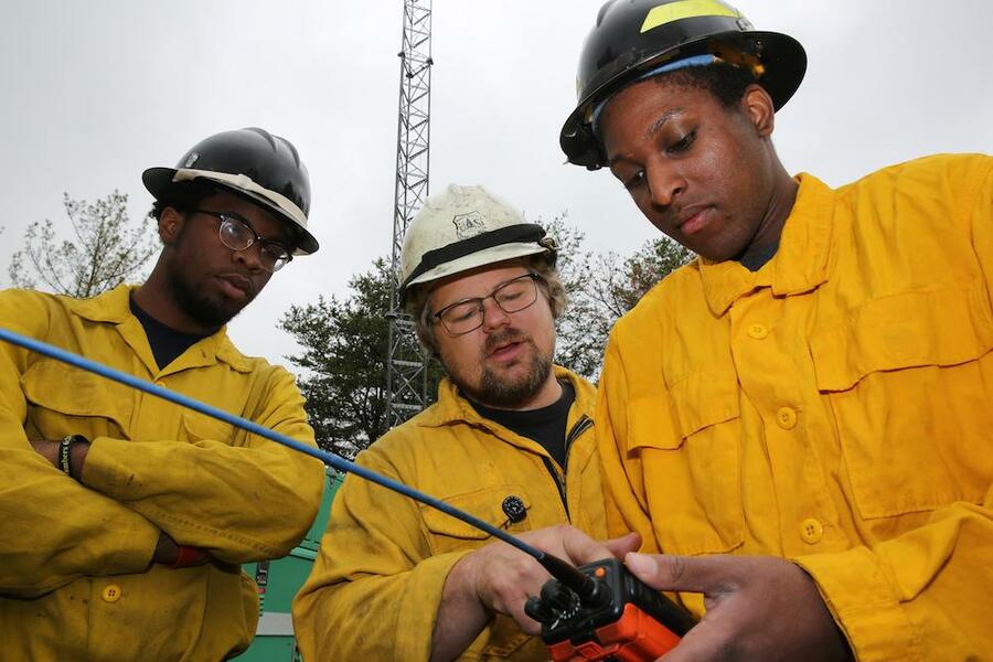 Wildland firefighters participate in a training session.